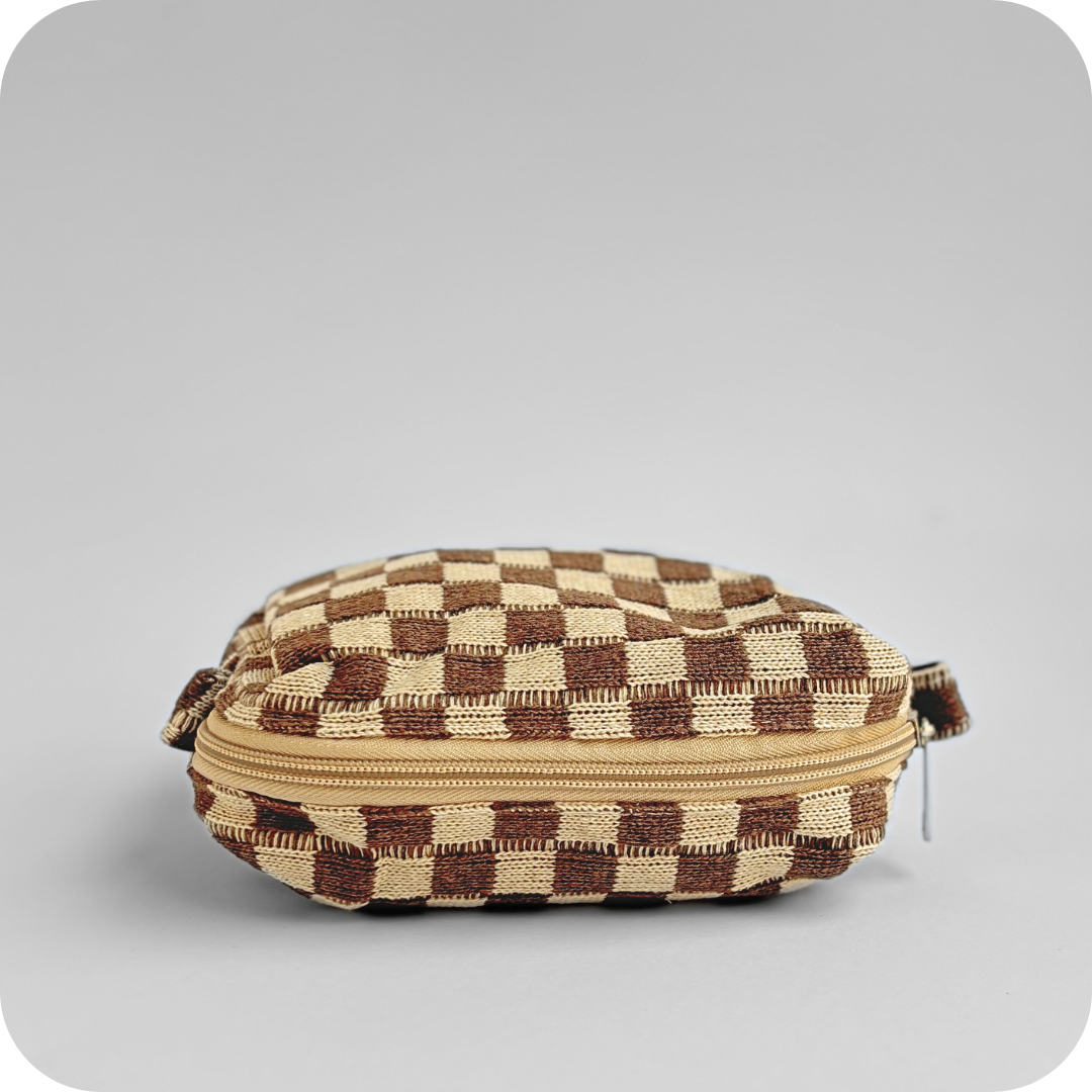 Small Checkered Skincare & Makeup Bag - Brown / Beige - Know To Glow