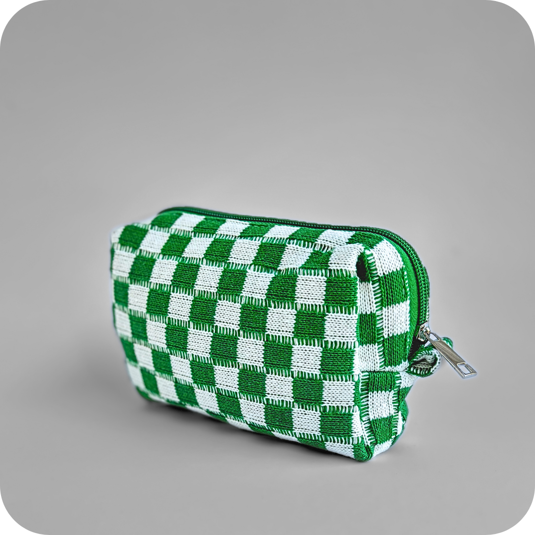 Small Checkered Skincare & Makeup Bag - Green - Know To Glow