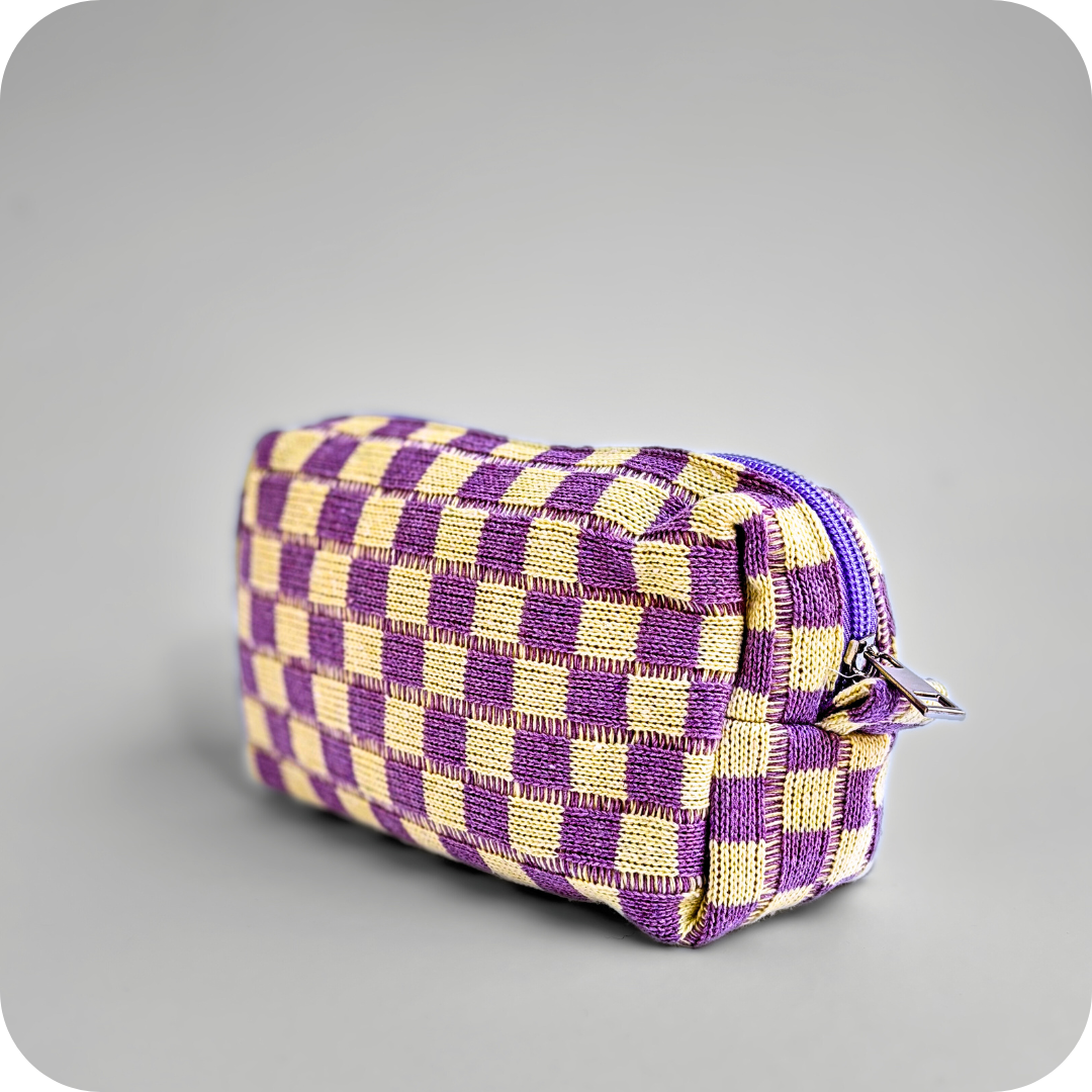 Small Checkered Skincare & Makeup Bag - Lilac - Know To Glow