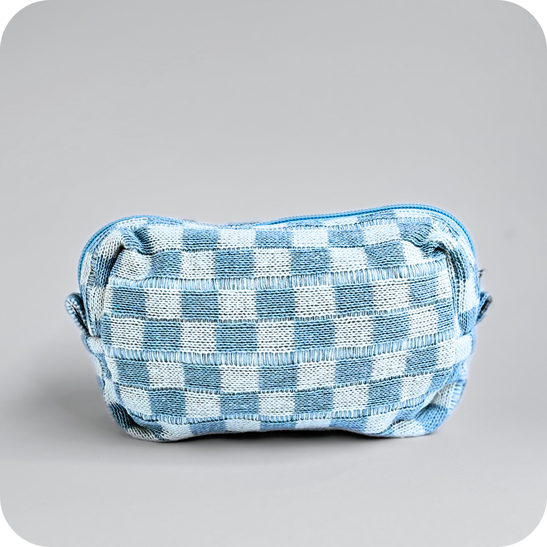 Small Checkered Skincare & Makeup Bag - Light Blue - Know To Glow