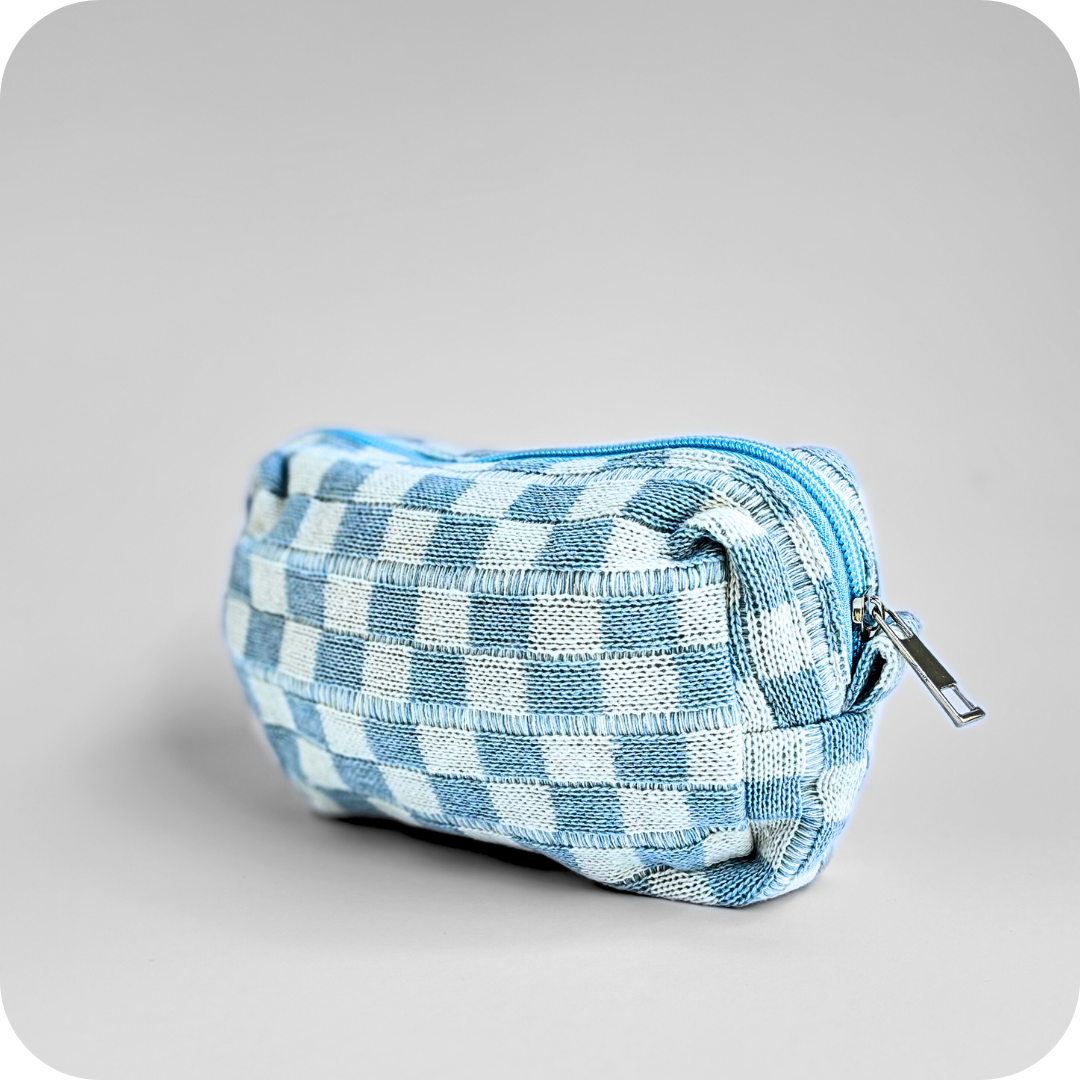 Small Checkered Skincare & Makeup Bag - Light Blue - Know To Glow