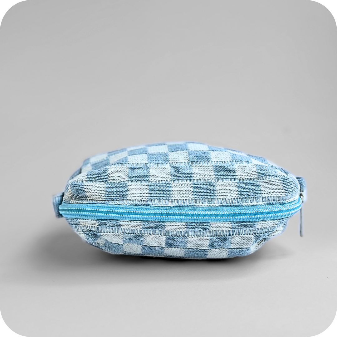 Small Checkered Skincare & Makeup Bag - Light Blue - Know To Glow