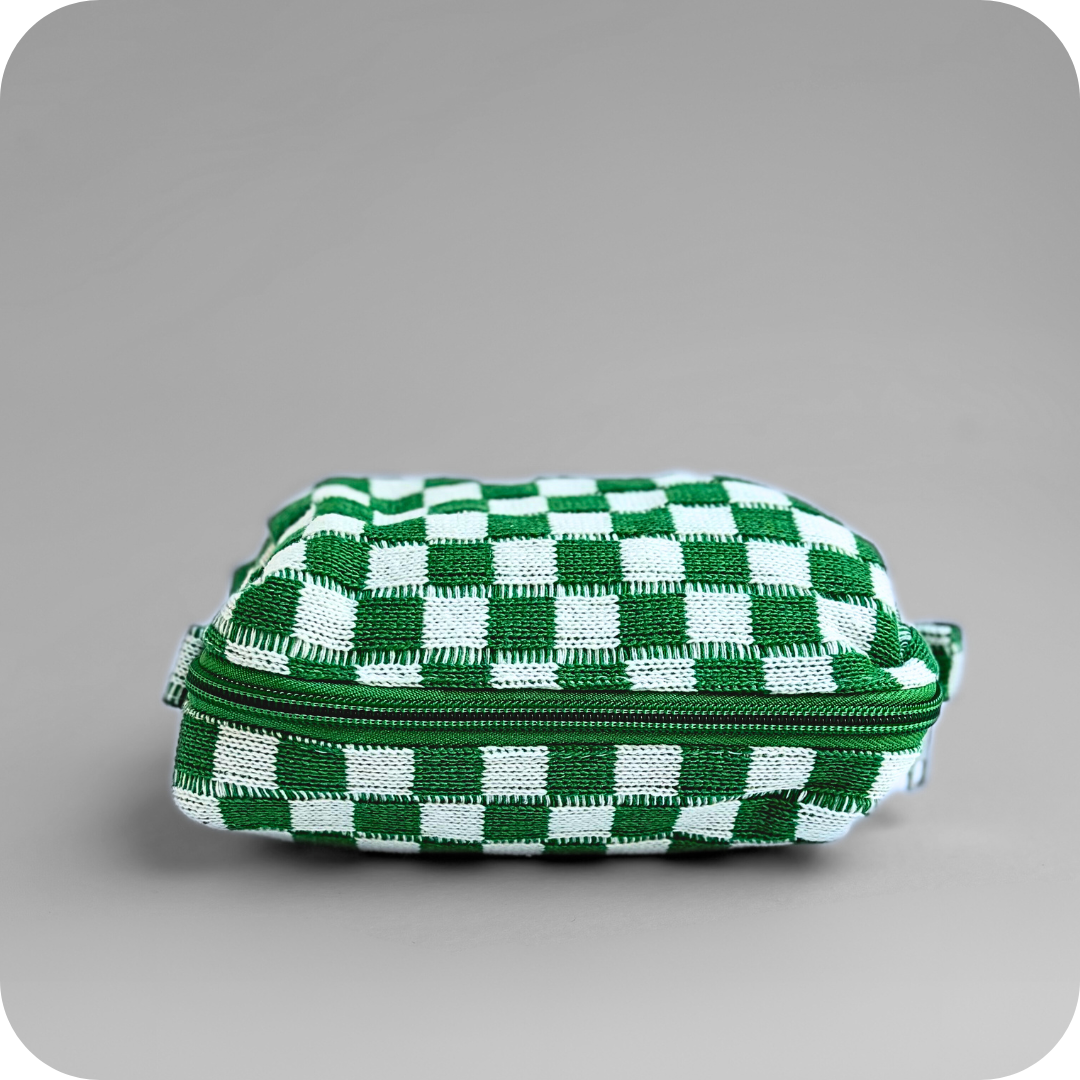 Small Checkered Skincare & Makeup Bag - Green - Know To Glow