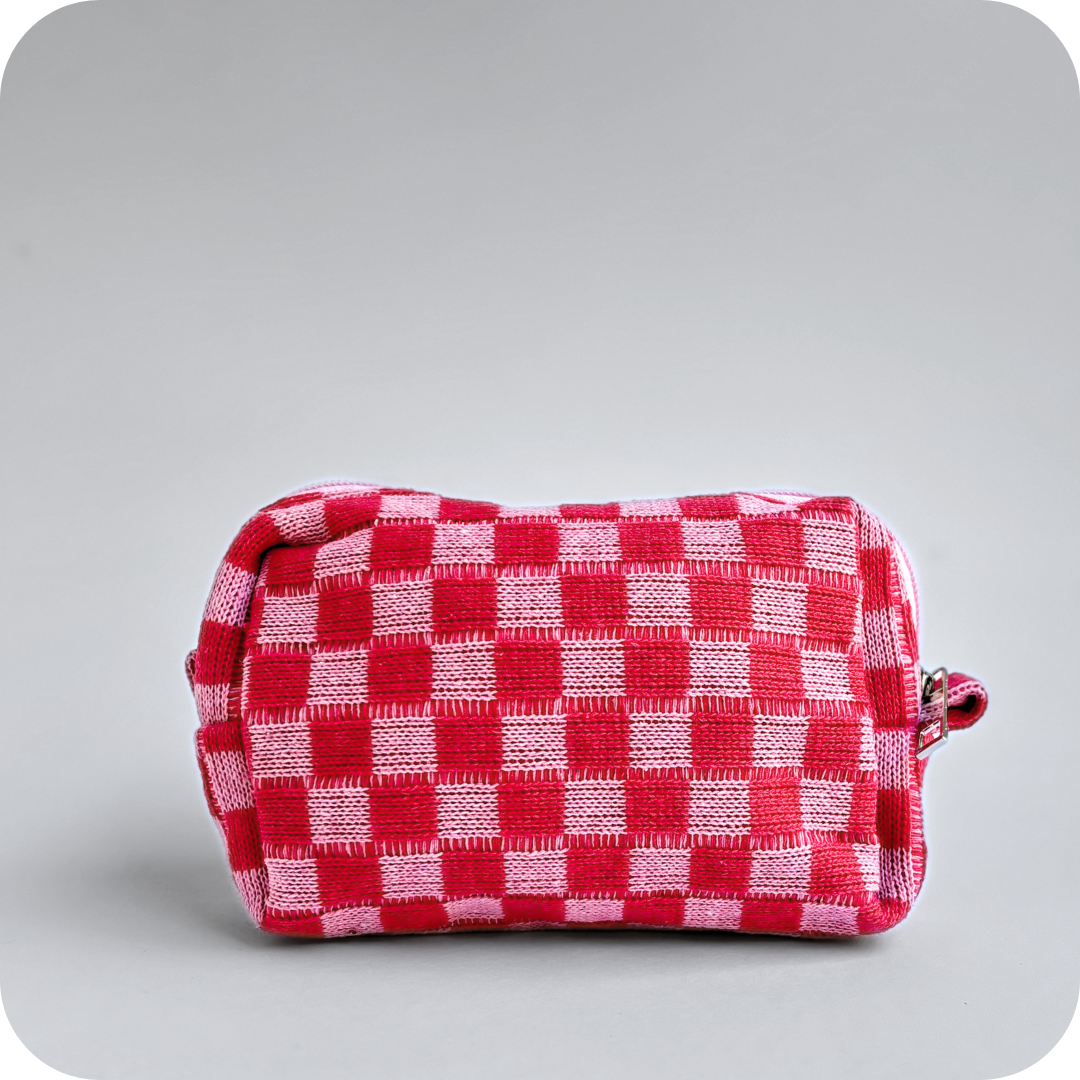 Small Checkered Skincare & Makeup Bag - Pink - Know To Glow