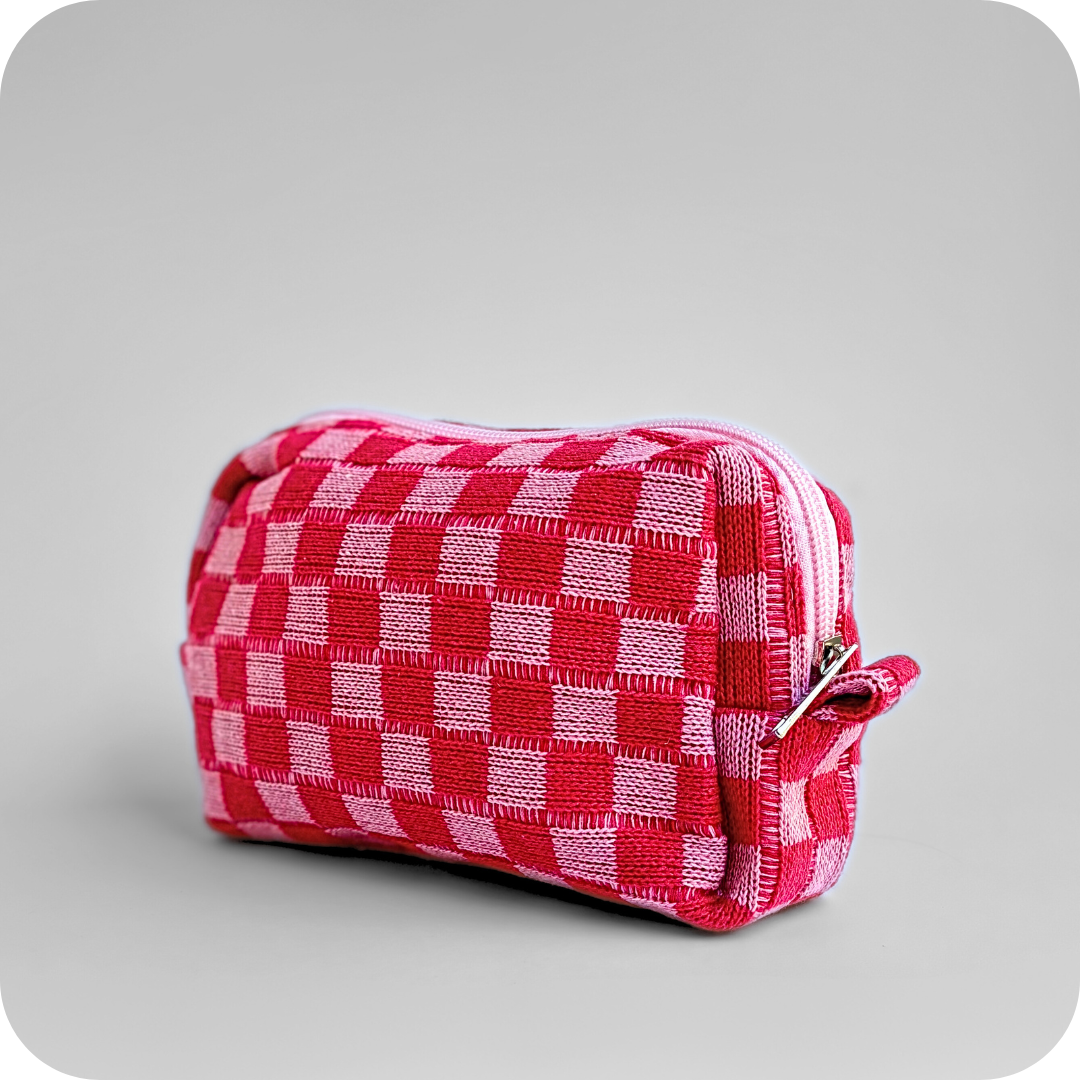 Small Checkered Skincare & Makeup Bag - Pink - Know To Glow