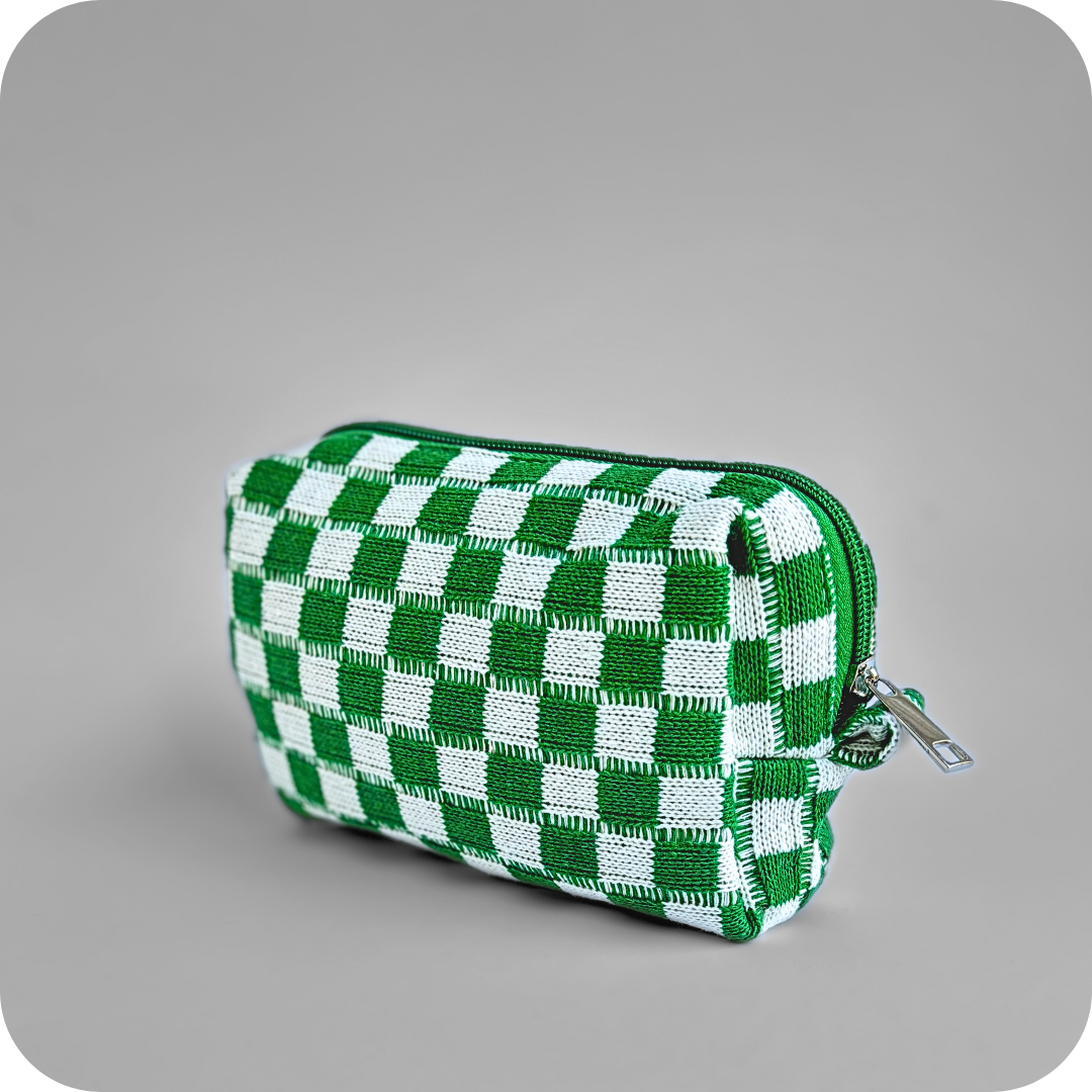 Small Checkered Skincare &amp; Makeup Bag - Green