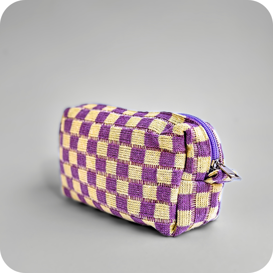 Small Checkered Skincare &amp; Makeup Bag - Lilac