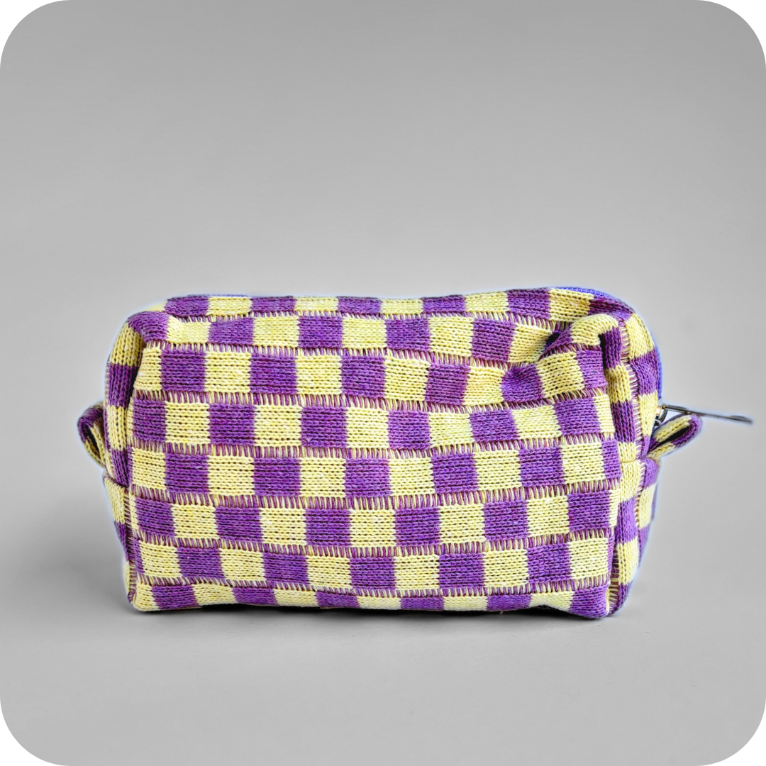 Small Checkered Skincare &amp; Makeup Bag - Lilac