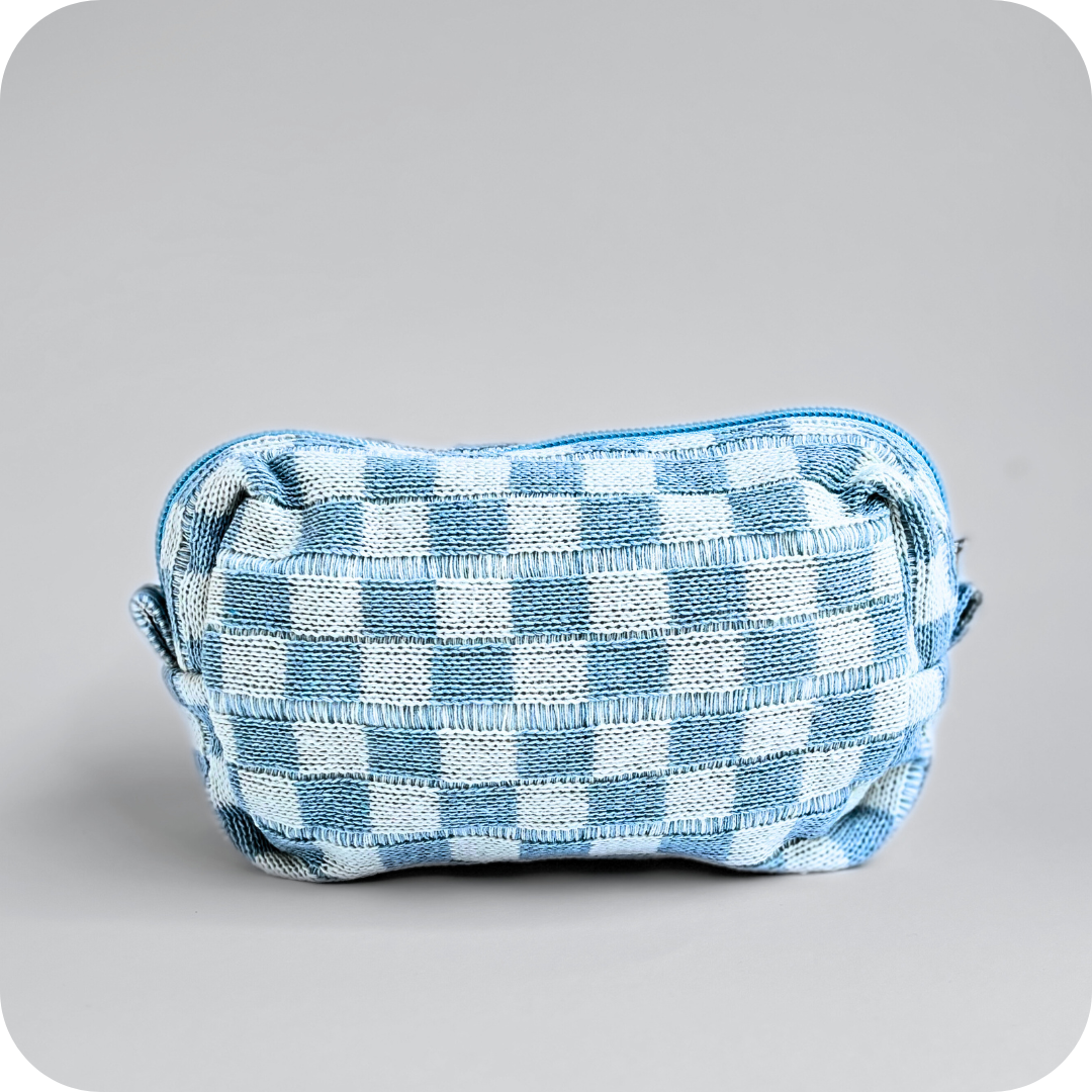 Small Checkered Skincare &amp; Makeup Bag - Light Blue