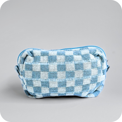 Small Checkered Skincare &amp; Makeup Bag - Light Blue