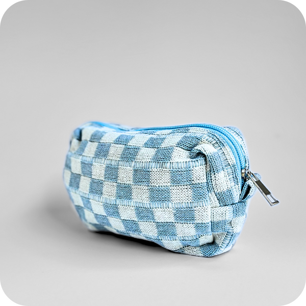 Small Checkered Skincare & Makeup Bag - Light Blue