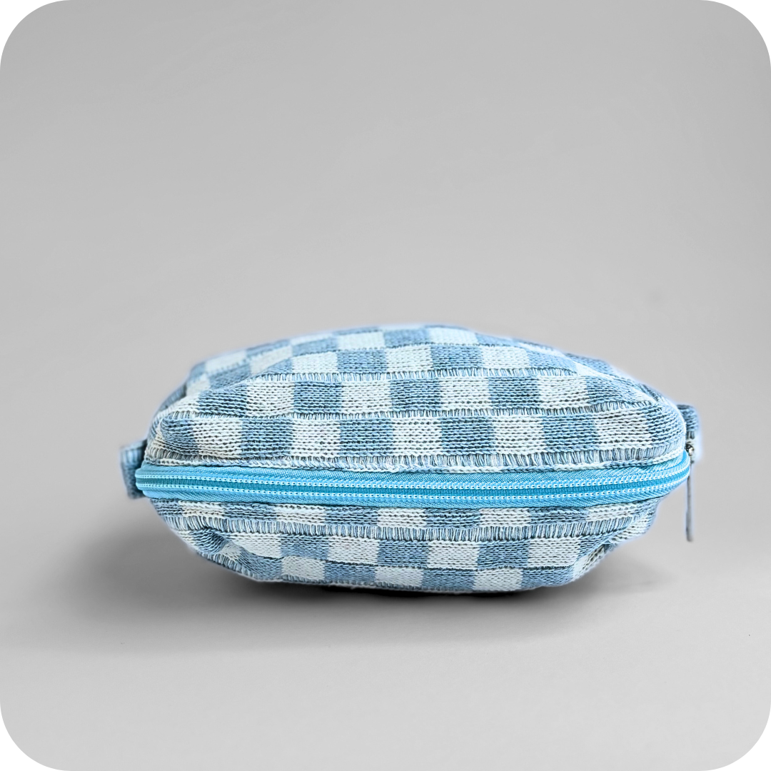 Small Checkered Skincare &amp; Makeup Bag - Light Blue