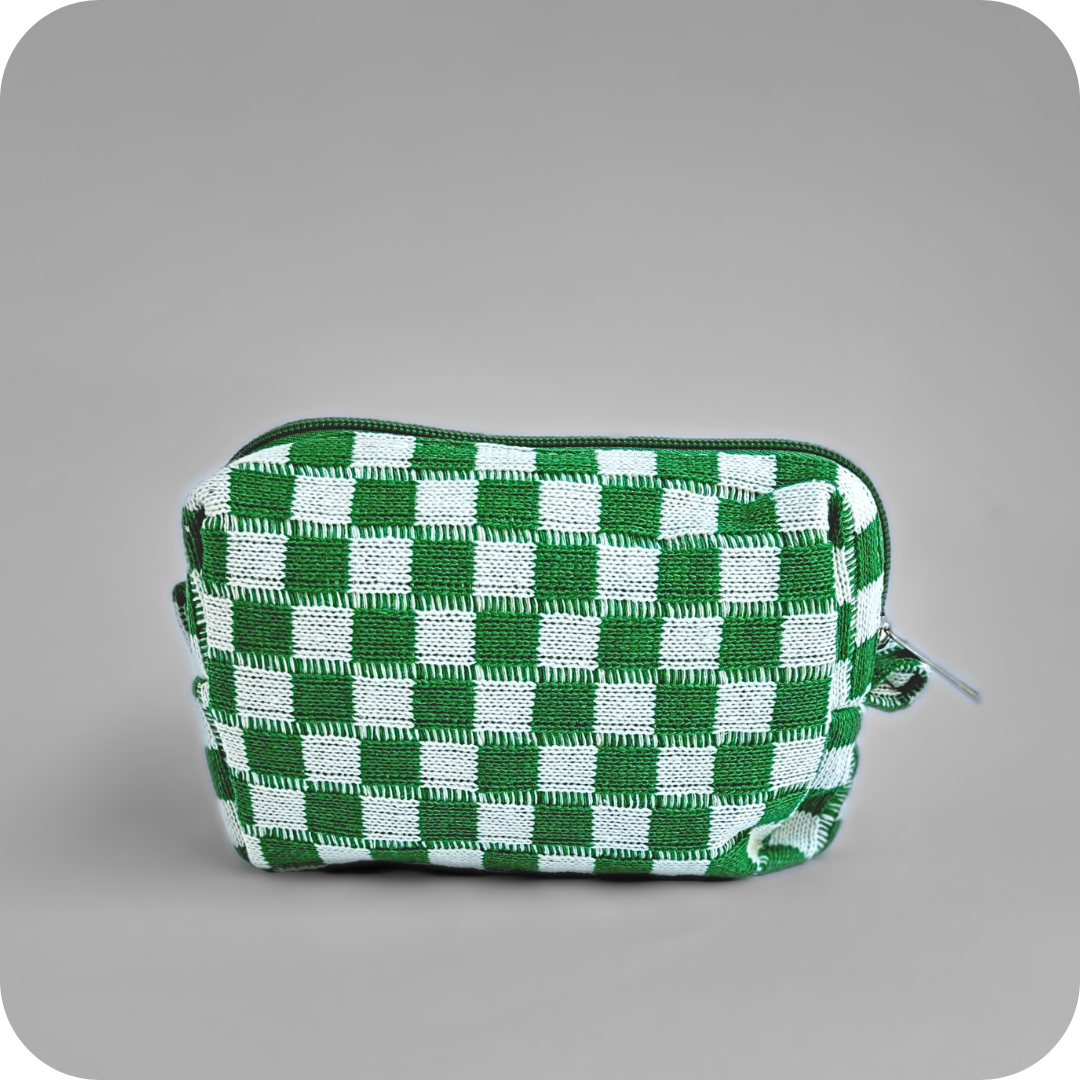 Small Checkered Skincare &amp; Makeup Bag - Green