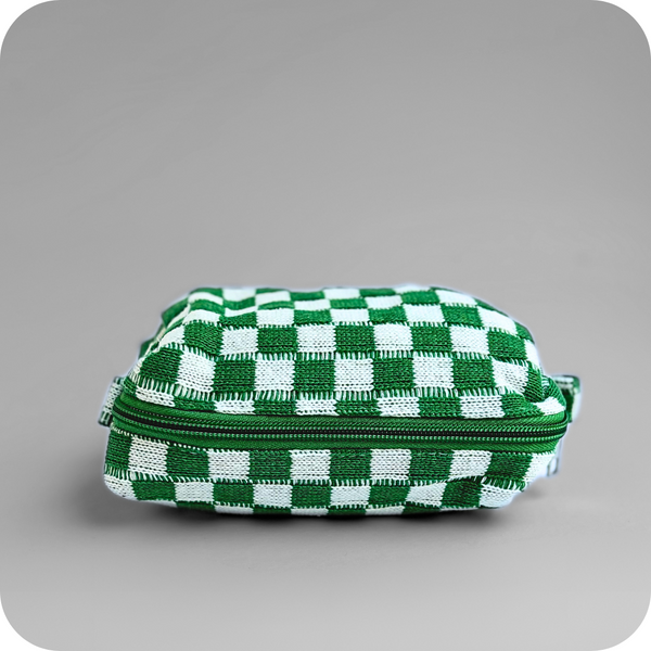 Small Checkered Skincare & Makeup Bag - Green