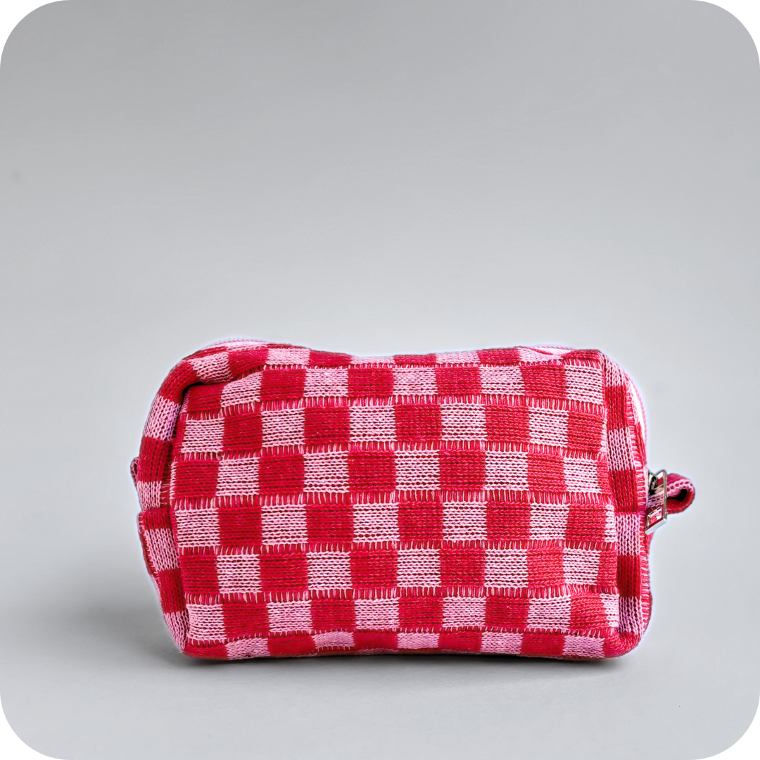 Small Checkered Skincare &amp; Makeup Bag - Pink