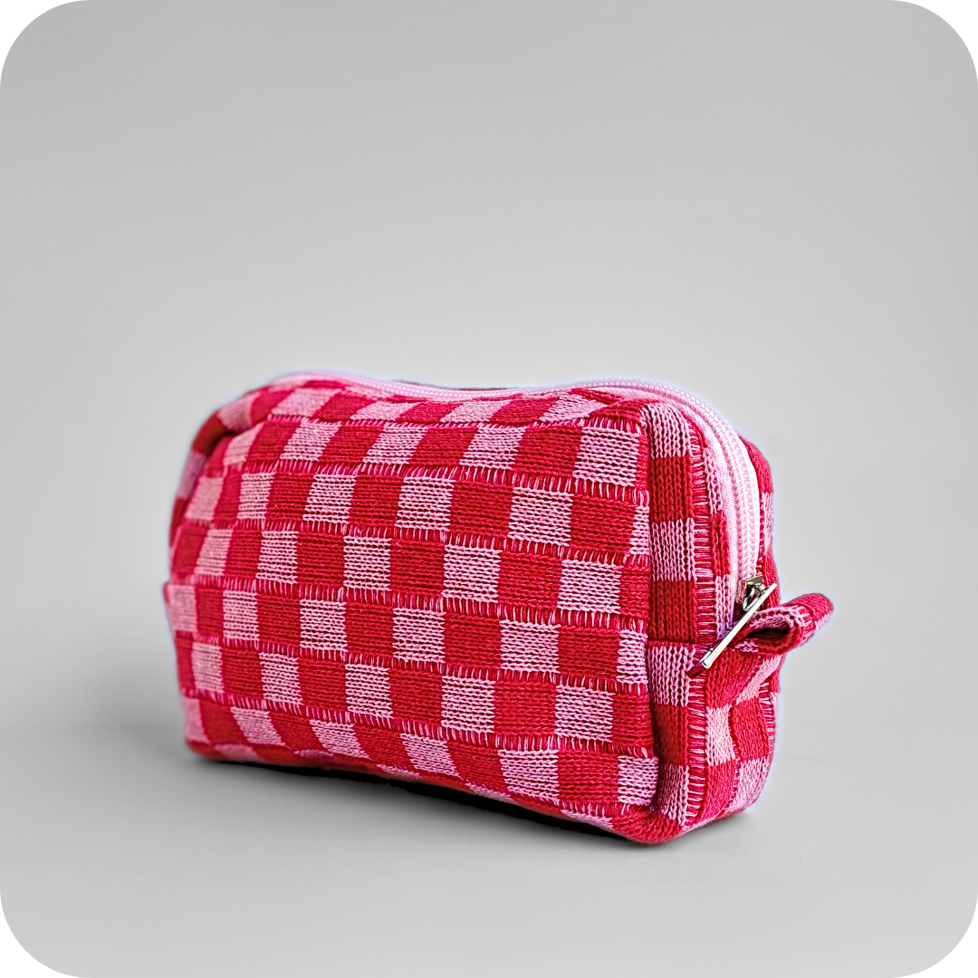 Small Checkered Skincare &amp; Makeup Bag - Pink